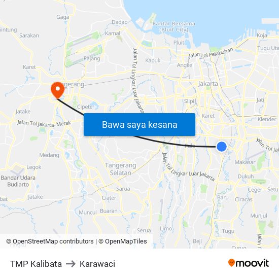 TMP Kalibata to Karawaci map