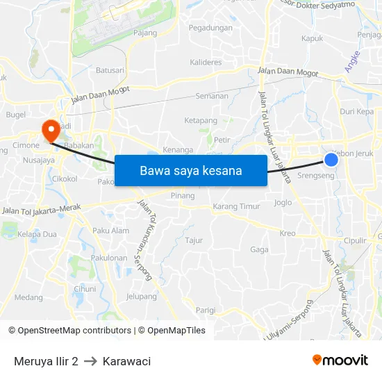 Meruya Ilir 2 to Karawaci map