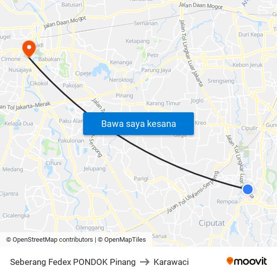 Seberang Fedex PONDOK Pinang to Karawaci map