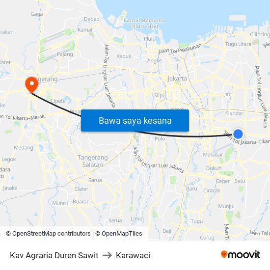 Kav Agraria Duren Sawit to Karawaci map