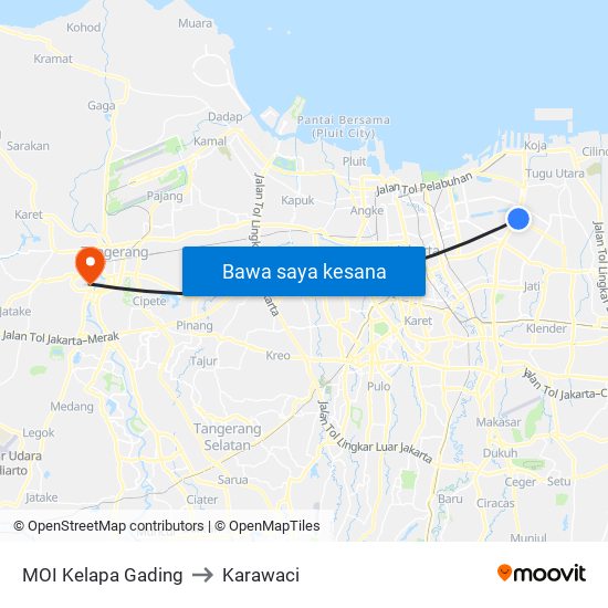 MOI Kelapa Gading to Karawaci map