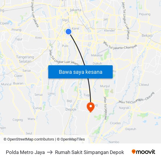 Polda Metro Jaya to Rumah Sakit Simpangan Depok map