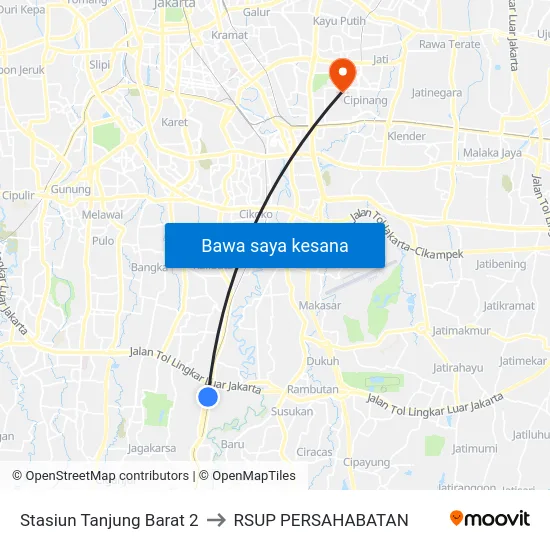 Stasiun Tanjung Barat 2 to RSUP PERSAHABATAN map