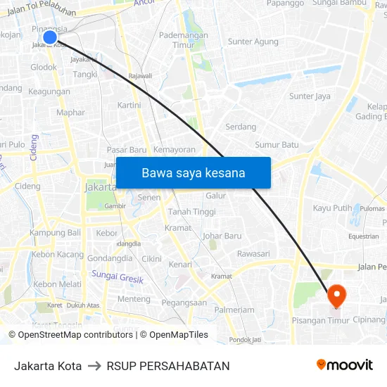 Jakarta Kota to RSUP PERSAHABATAN map