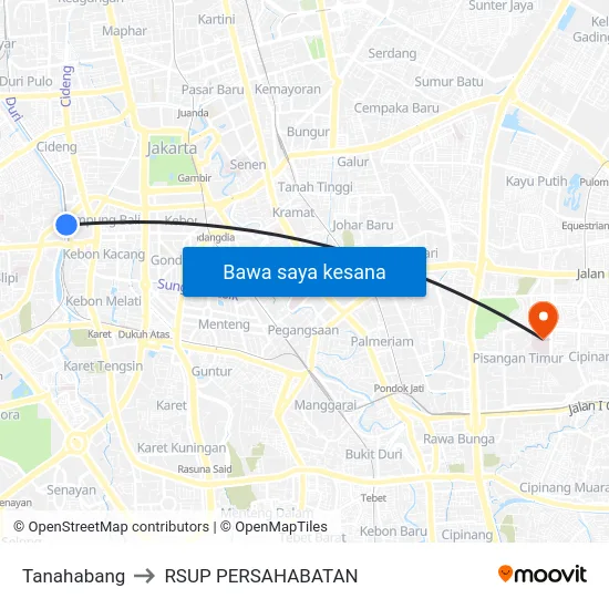 Tanahabang to RSUP PERSAHABATAN map