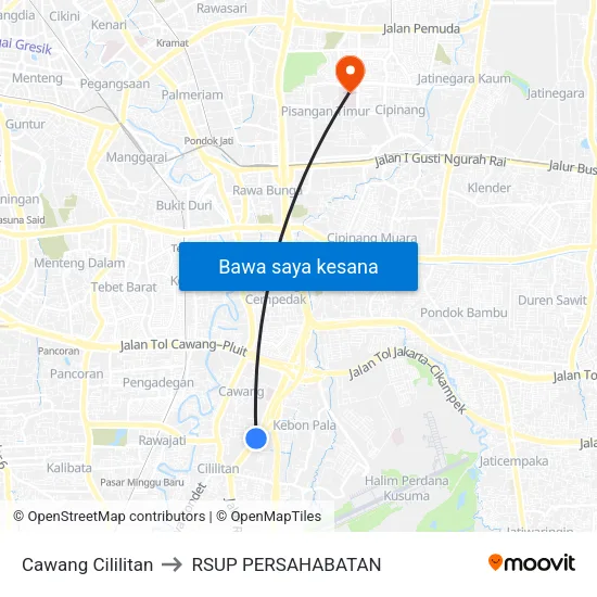 Cawang Cililitan to RSUP PERSAHABATAN map