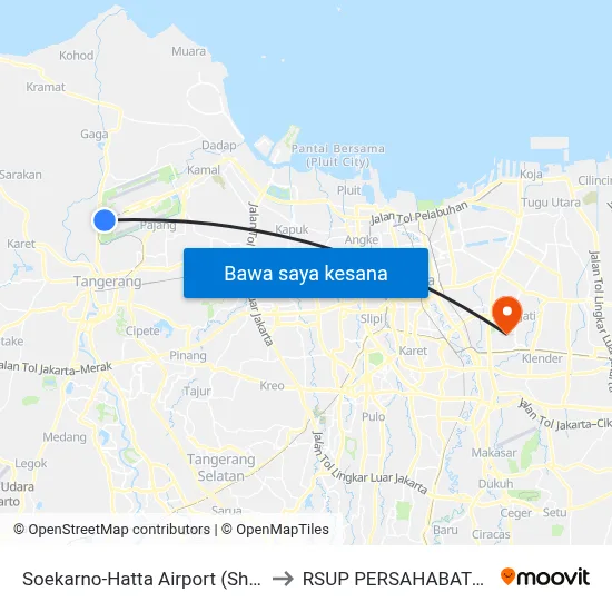 Soekarno-Hatta Airport (Shia) to RSUP PERSAHABATAN map
