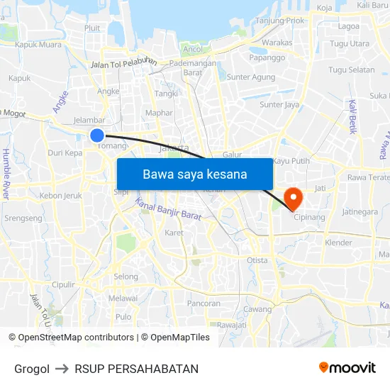 Grogol to RSUP PERSAHABATAN map