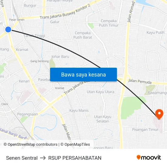 Senen Sentral to RSUP PERSAHABATAN map