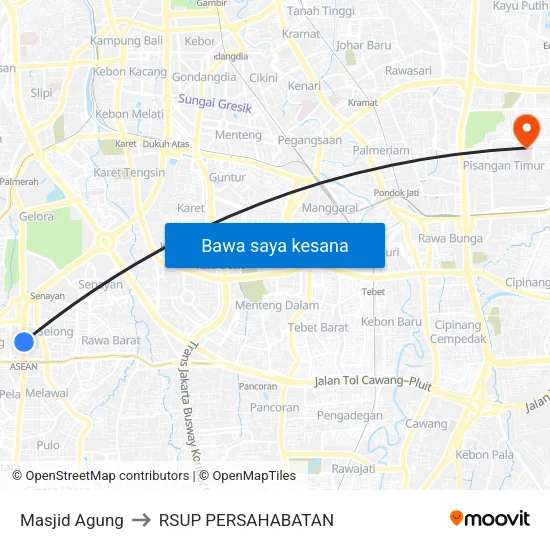 Masjid Agung to RSUP PERSAHABATAN map