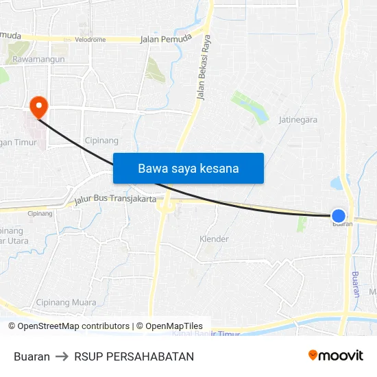 Buaran to RSUP PERSAHABATAN map