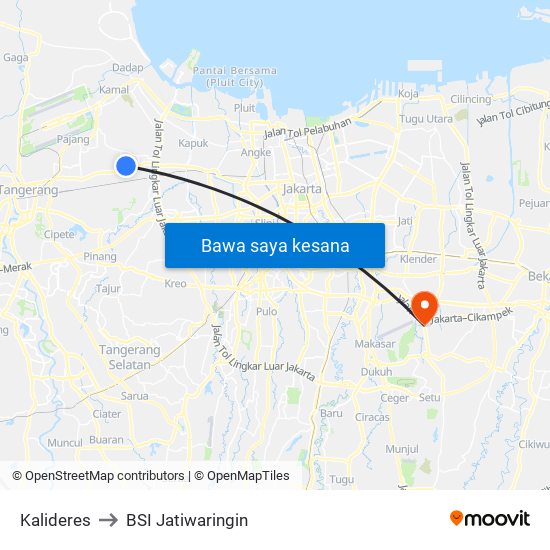 Kalideres to BSI Jatiwaringin map