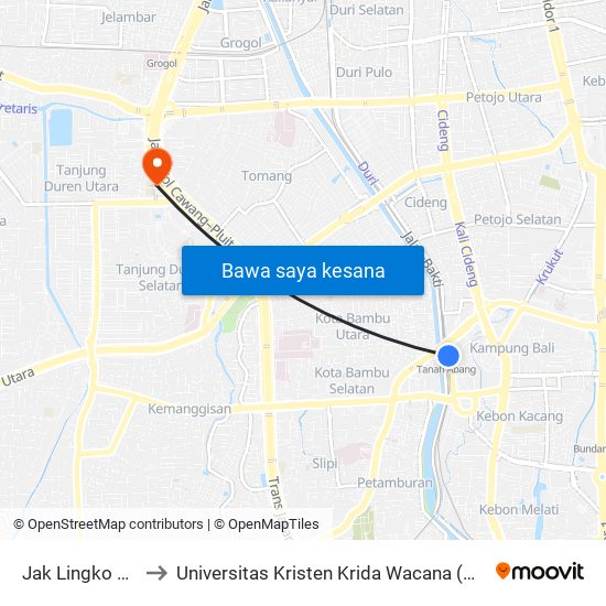 Jak Lingko Tanah Abang to Universitas Kristen Krida Wacana (Ukrida) Kampus Tanjung Duren map