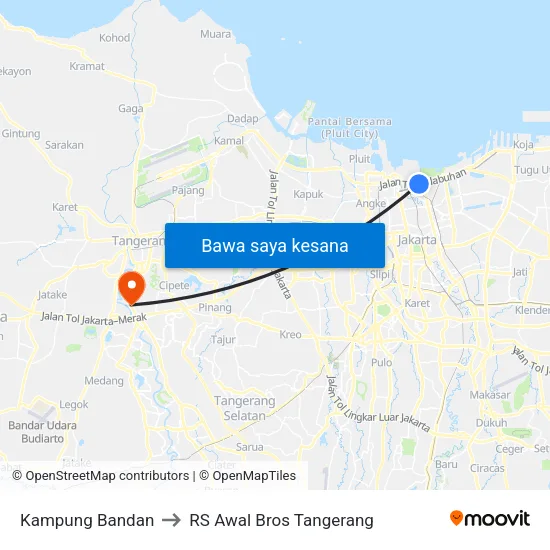 Kampung Bandan to RS Awal Bros Tangerang map