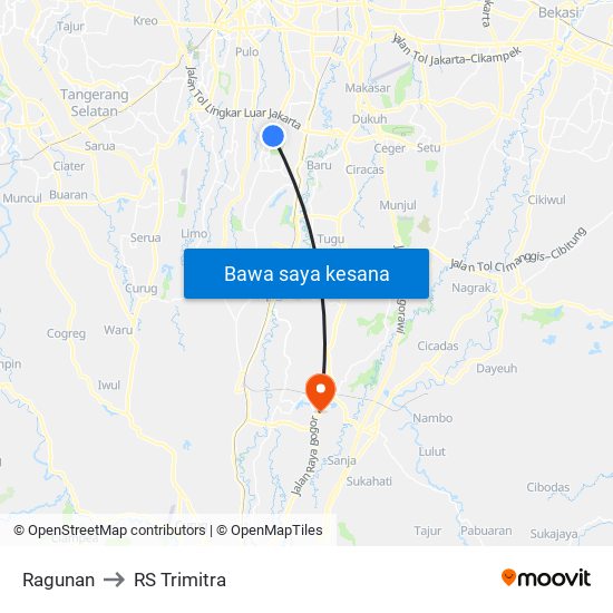 Ragunan to RS Trimitra map