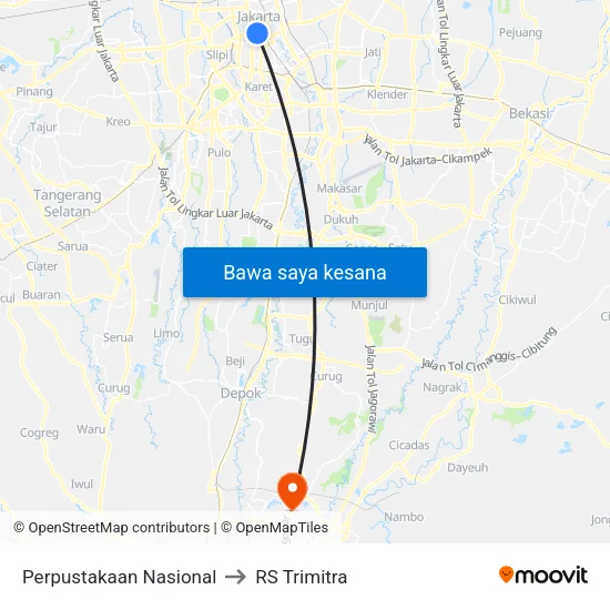Perpustakaan Nasional to RS Trimitra map