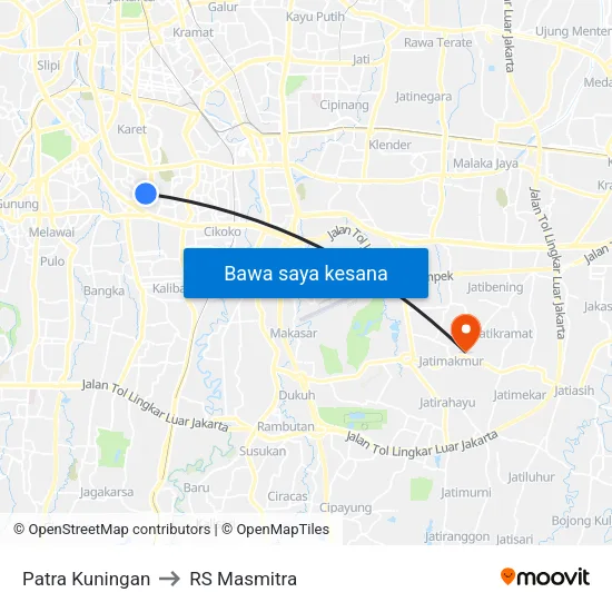 Patra Kuningan to RS Masmitra map