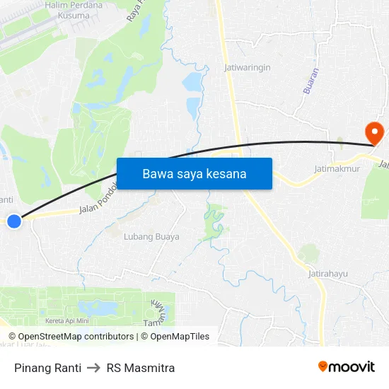 Pinang Ranti to RS Masmitra map