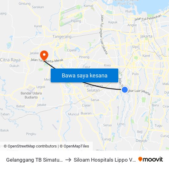 Gelanggang TB Simatupang to Siloam Hospitals Lippo Village map