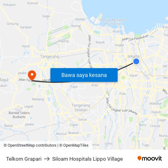 Telkom Grapari to Siloam Hospitals Lippo Village map