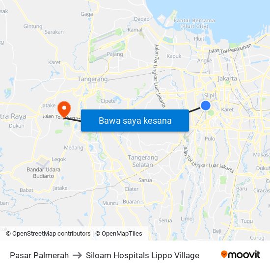 Pasar Palmerah to Siloam Hospitals Lippo Village map