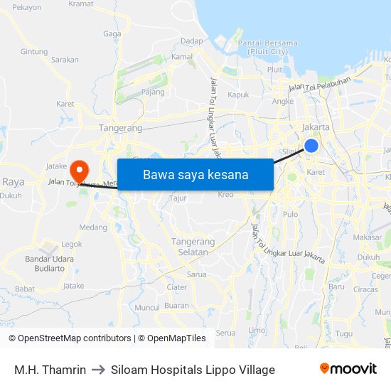 M.H. Thamrin to Siloam Hospitals Lippo Village map