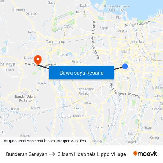 Bunderan Senayan to Siloam Hospitals Lippo Village map