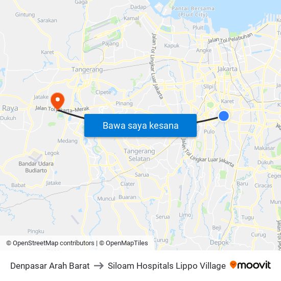 Denpasar Arah Barat to Siloam Hospitals Lippo Village map