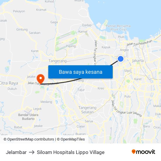 Jelambar to Siloam Hospitals Lippo Village map