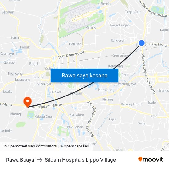 Rawa Buaya to Siloam Hospitals Lippo Village map