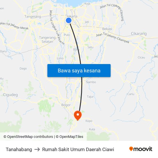 Tanahabang to Rumah Sakit Umum Daerah Ciawi map