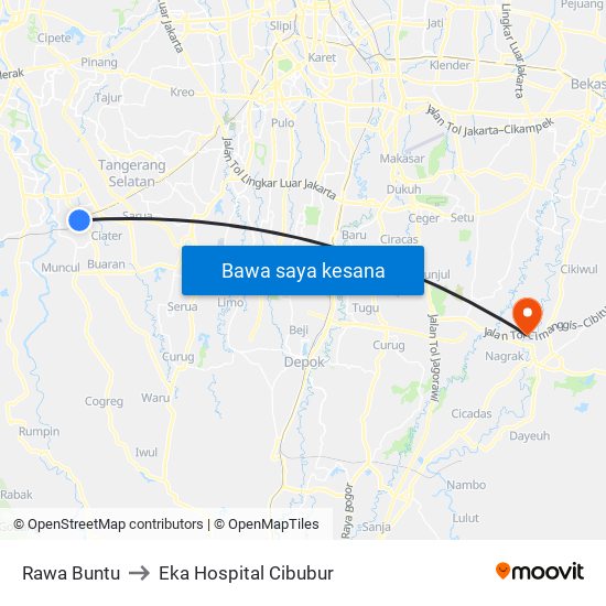 Rawa Buntu to Eka Hospital Cibubur map