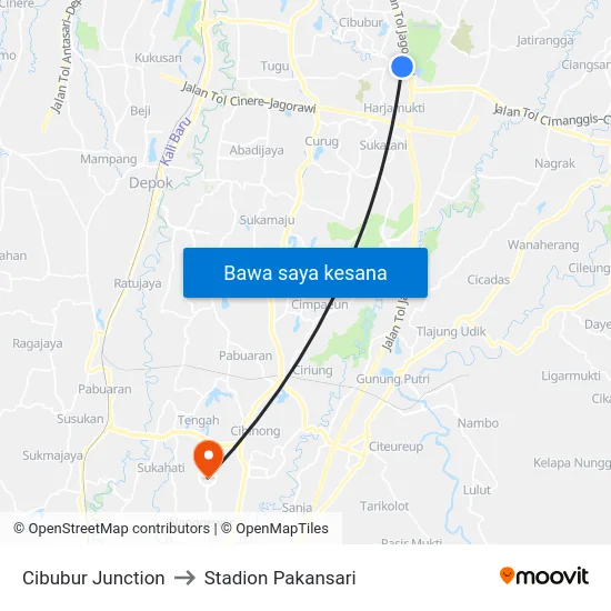 Cibubur Junction to Stadion Pakansari map