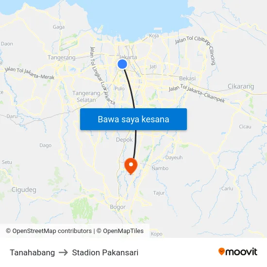 Tanahabang to Stadion Pakansari map