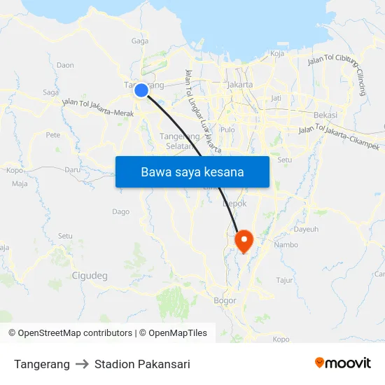 Tangerang to Stadion Pakansari map