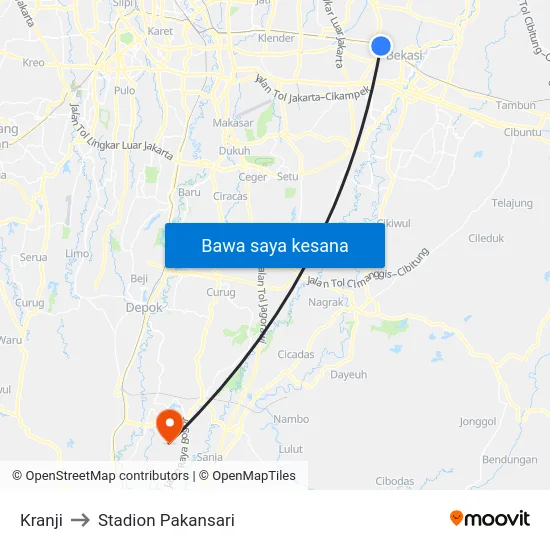 Kranji to Stadion Pakansari map