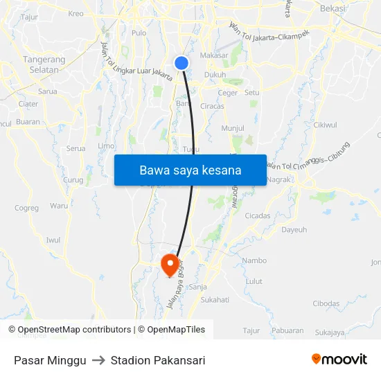 Pasar Minggu to Stadion Pakansari map