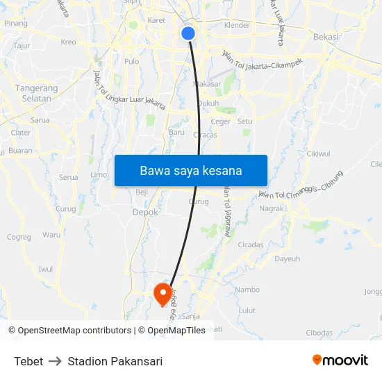 Tebet to Stadion Pakansari map