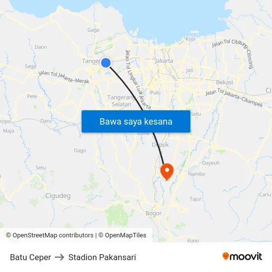 Batu Ceper to Stadion Pakansari map