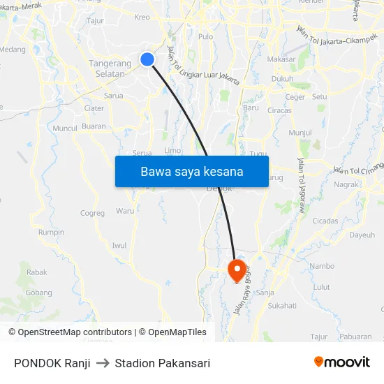 PONDOK Ranji to Stadion Pakansari map