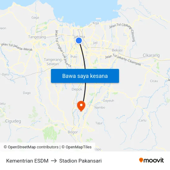 Kementrian ESDM to Stadion Pakansari map