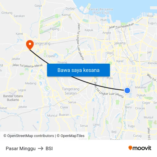 Pasar Minggu to BSI map