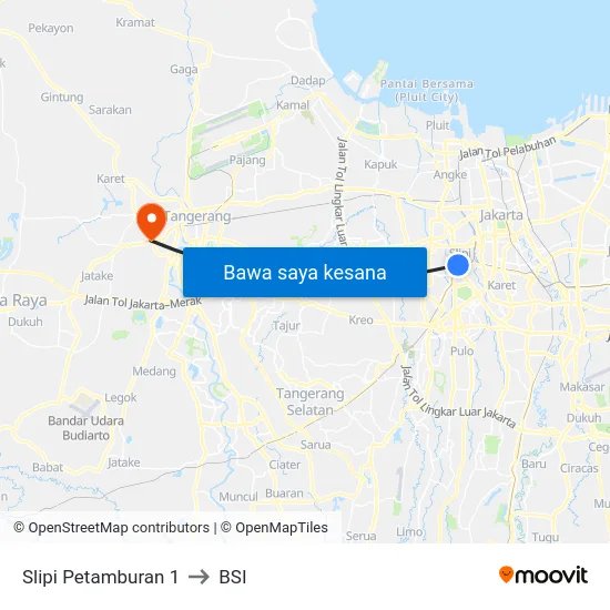 Slipi Petamburan 1 to BSI map