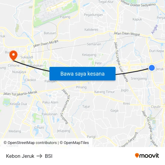 Kebon Jeruk to BSI map