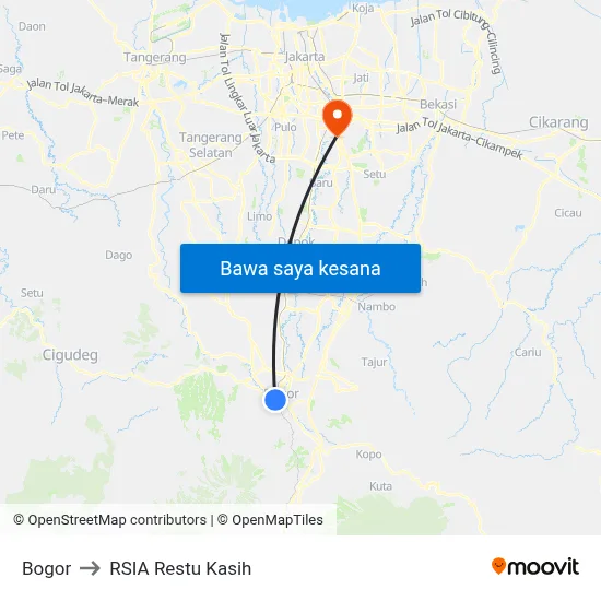 Bogor to RSIA Restu Kasih map
