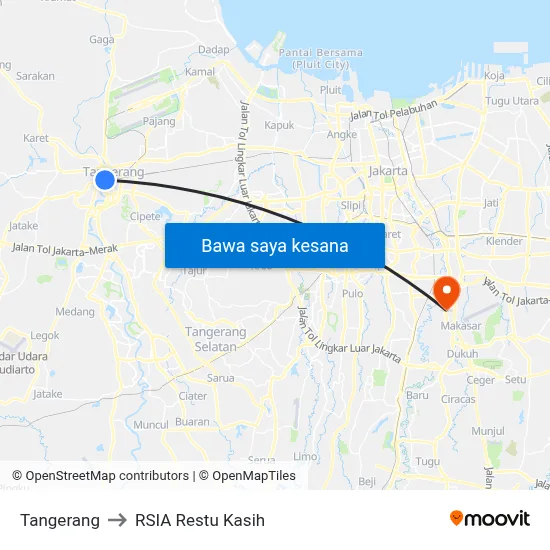 Tangerang to RSIA Restu Kasih map