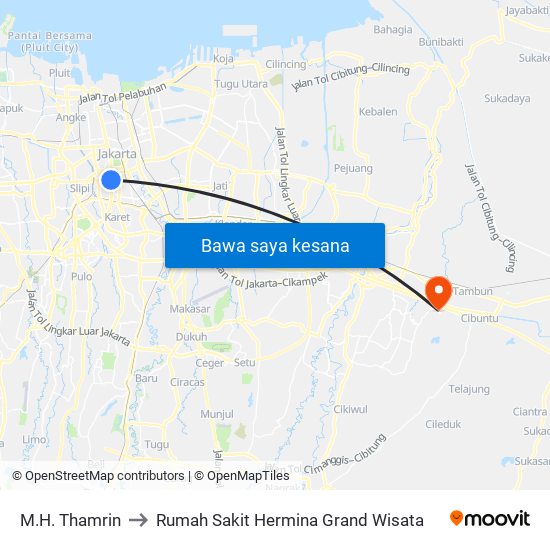 M.H. Thamrin to Rumah Sakit Hermina Grand Wisata map