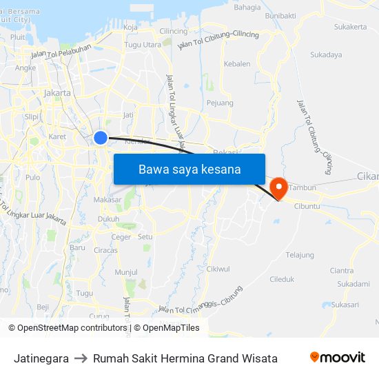 Jatinegara to Rumah Sakit Hermina Grand Wisata map