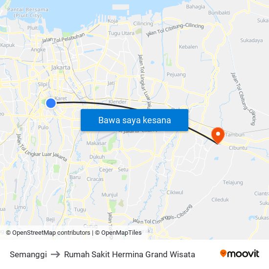 Semanggi to Rumah Sakit Hermina Grand Wisata map