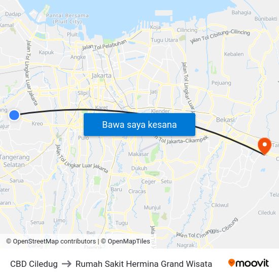 CBD Ciledug ke Rumah Sakit Hermina Grand Wisata dengan transportasi umum